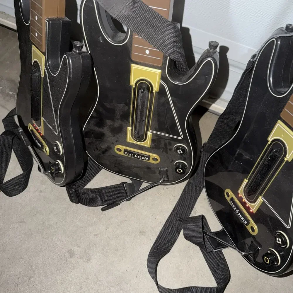 Lot of 5 Activision Guitar Hero Power Wireless Guitar Xbox 360/PS3 3 With Straps